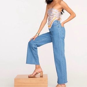 J Crew Slim Fit Wide Leg Frayed Hem Jeans